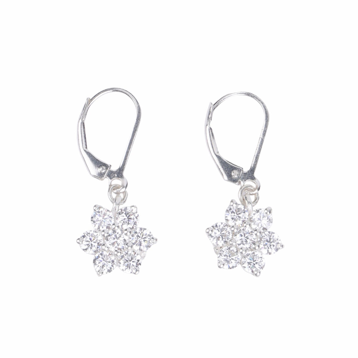 Silver CZ Flower Dangle Earrings
