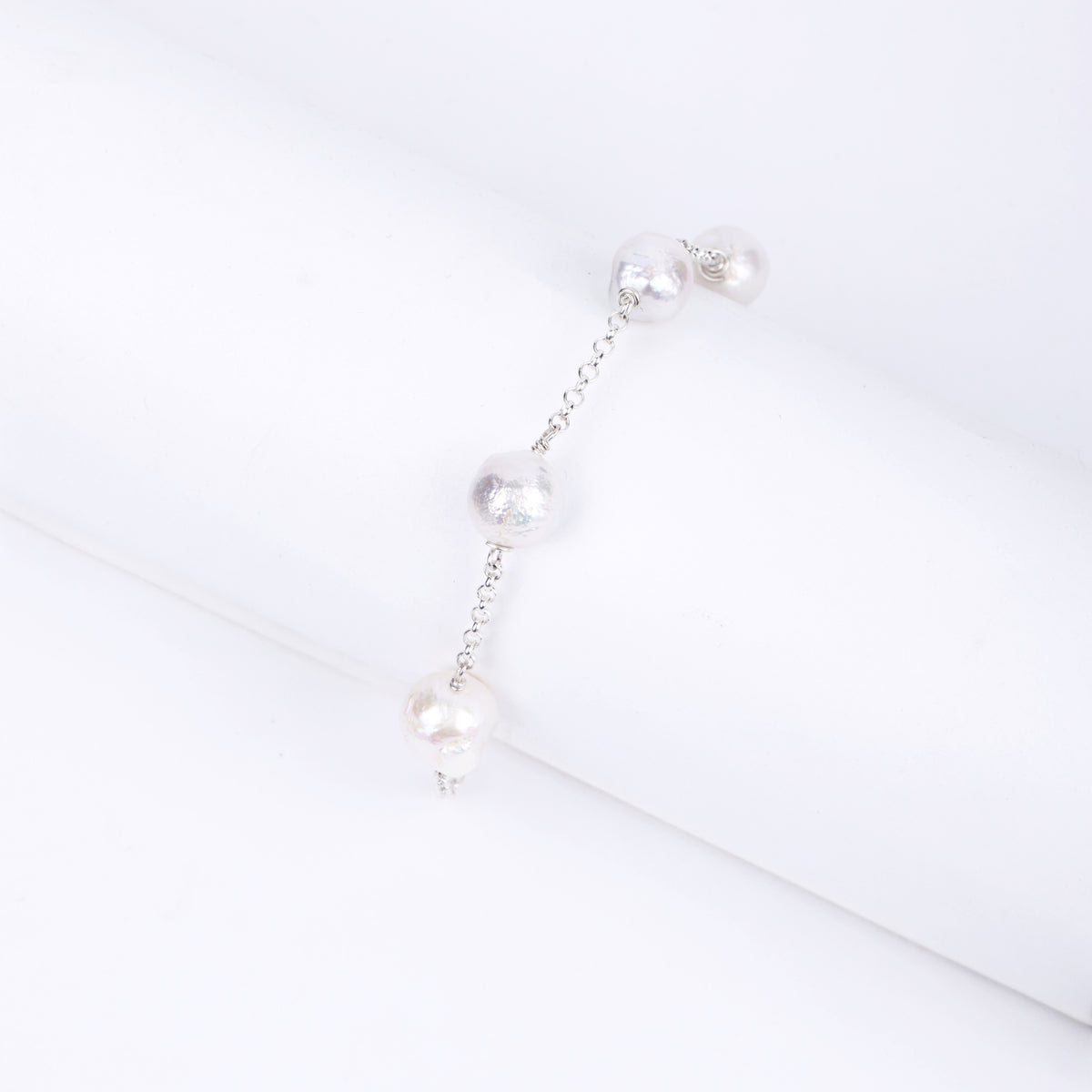 Silver Baroque Pearl Chain Bracelet