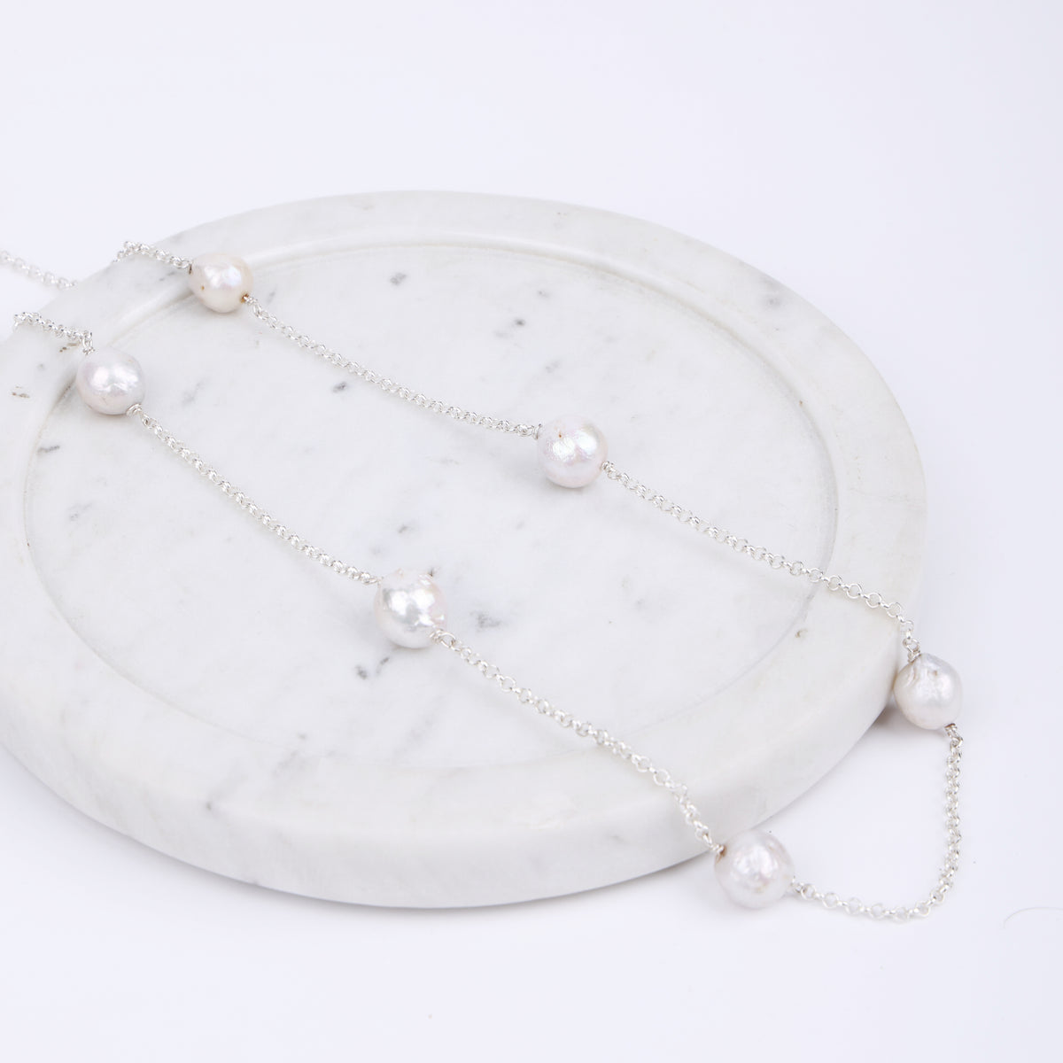 Silver Baroque Pearl Chain Necklace
