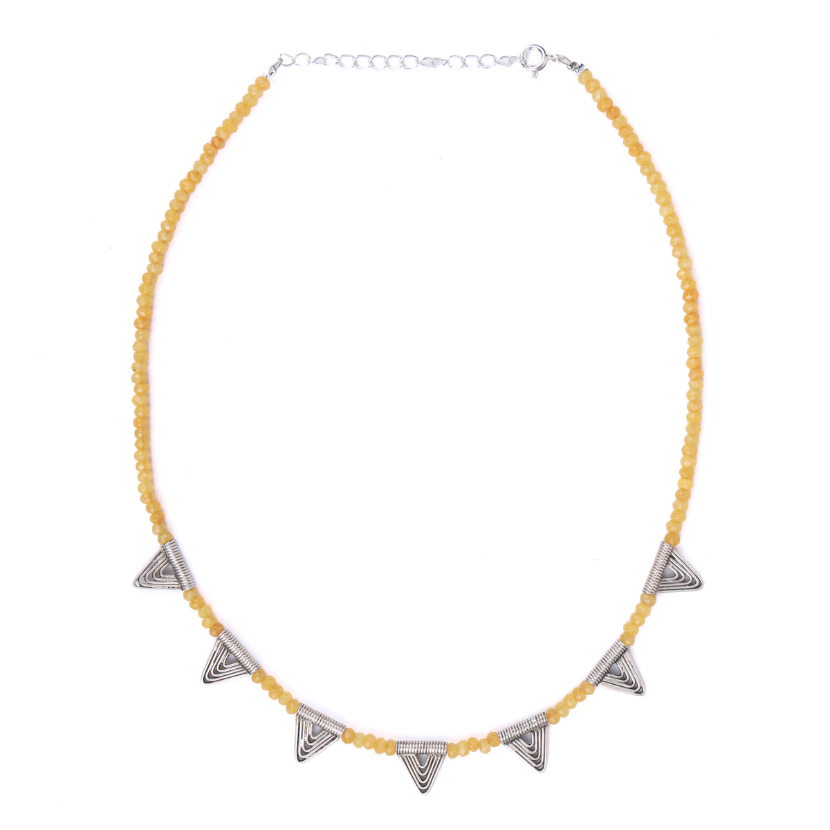 Silver Triangle Charm Necklace with Yellow Jade
