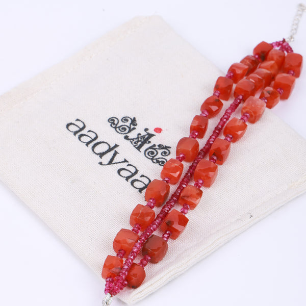 Carnelian & Pink Ruby Silver Bracelet
