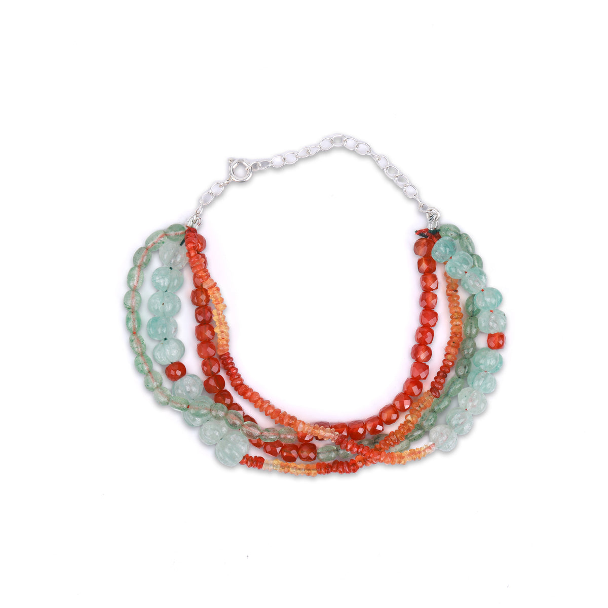 Carnelian, Aqua Fluorite & Russian Quartz Silver Bracelet