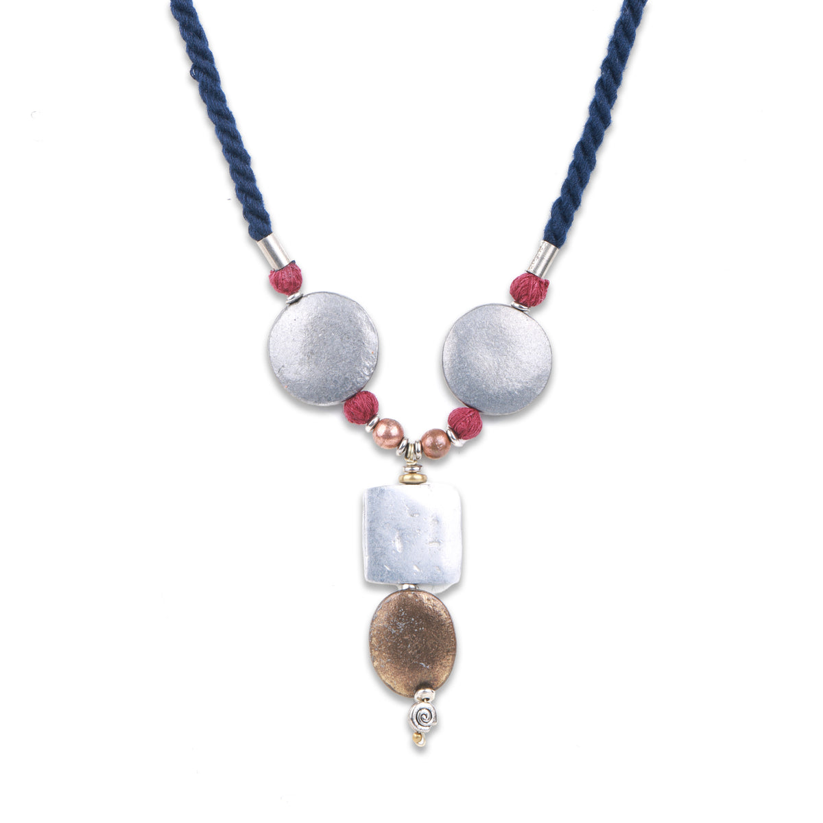 German Silver Choker Necklace with Copper Beads