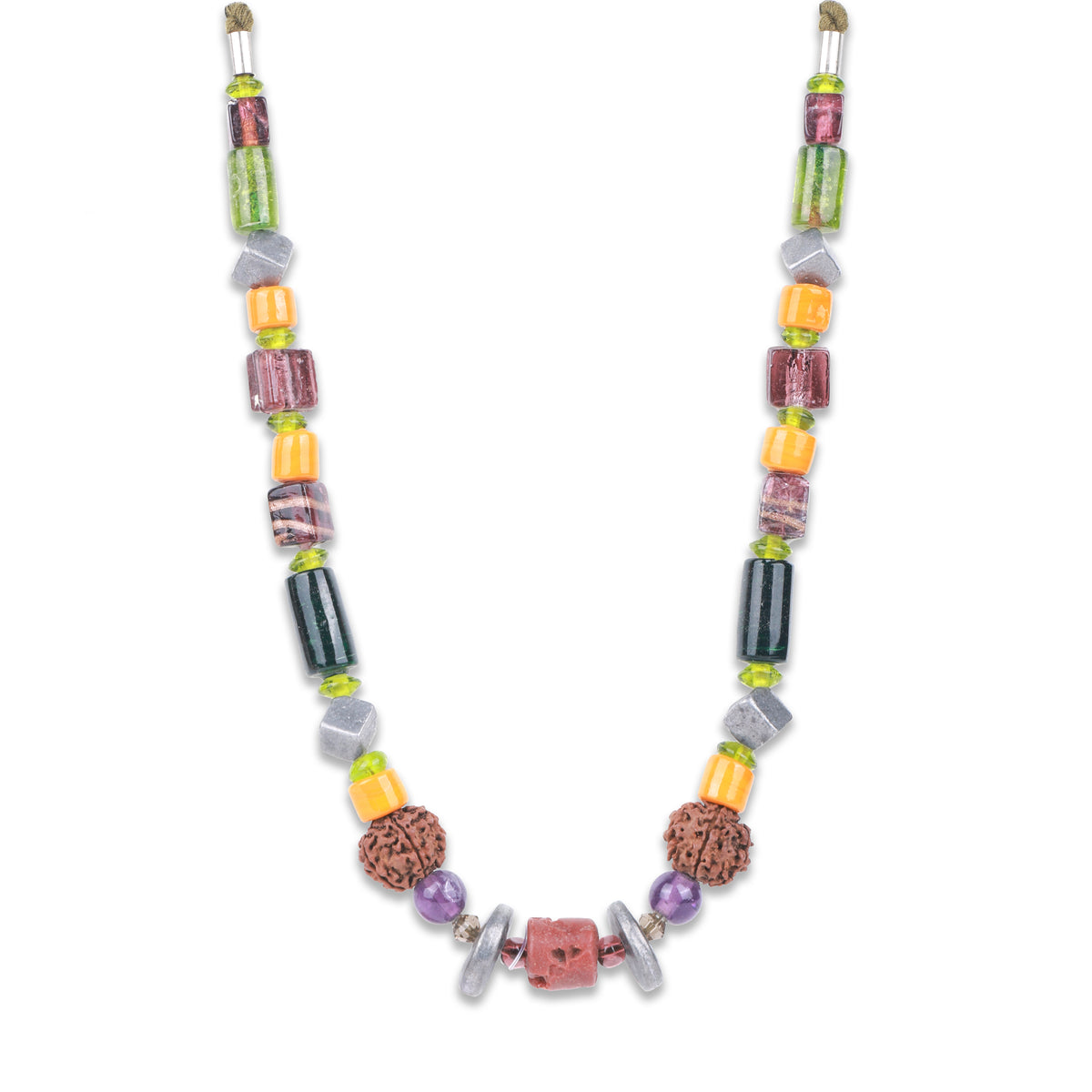 Multicolour Glass & Rudraksha Bead Necklace