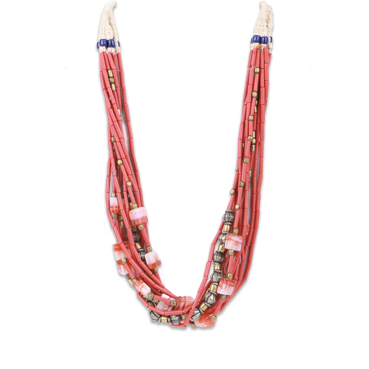 Multicolour Necklace with Silver-Plated Copper, Brass & Glass Beads