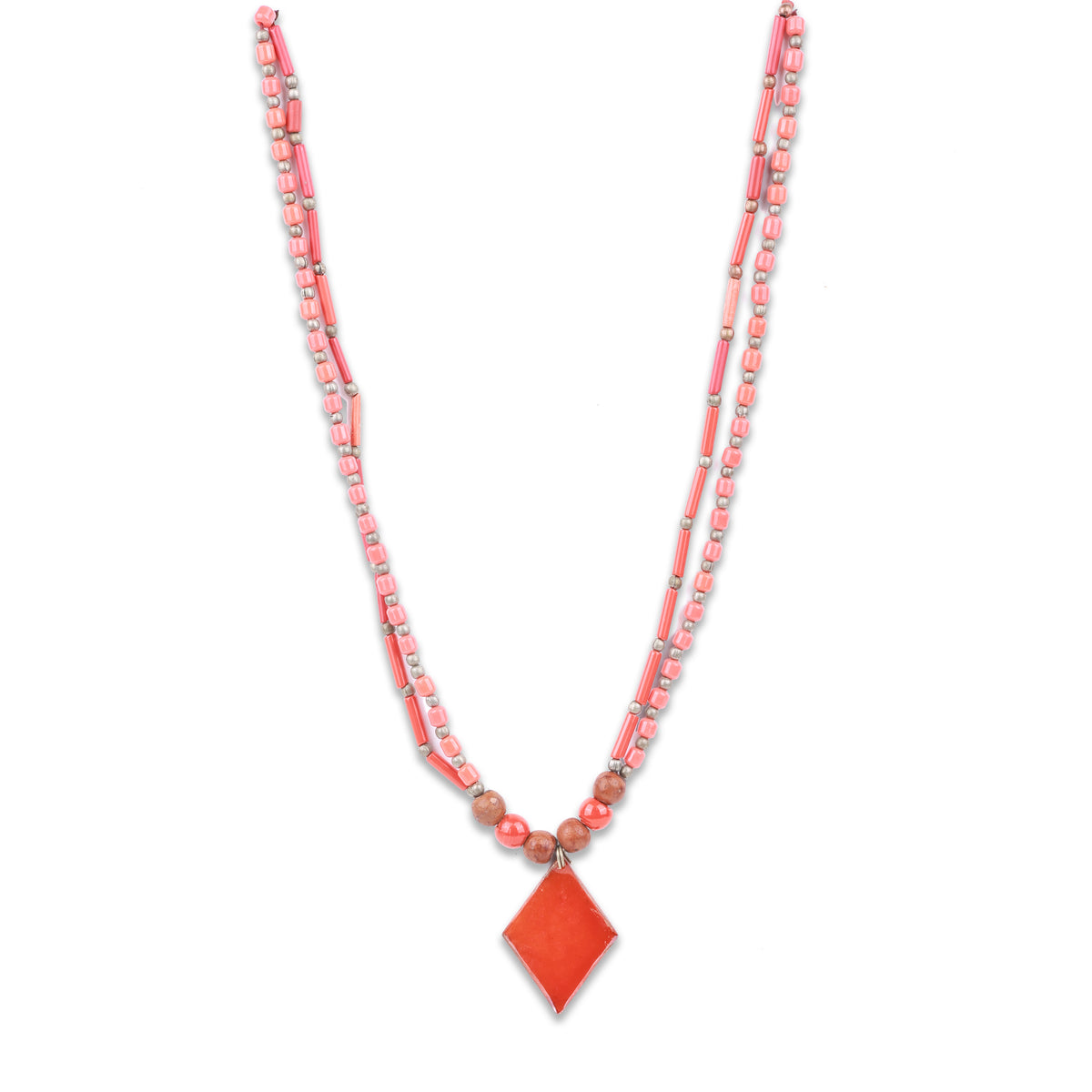 Orange Resin Art Necklace with Coral & Wooden Beads