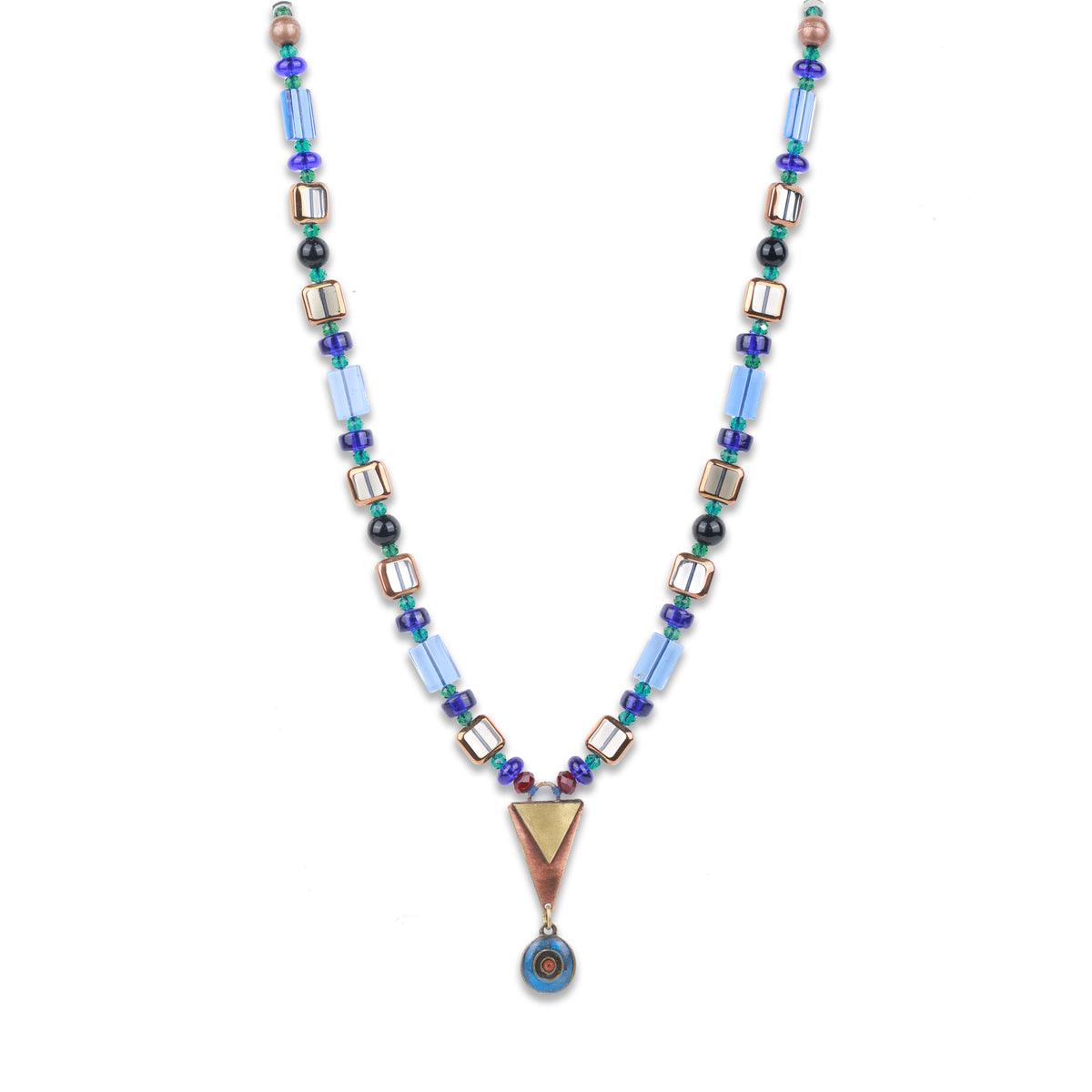 Brass Triangle & Multicolour Glass Bead Necklace