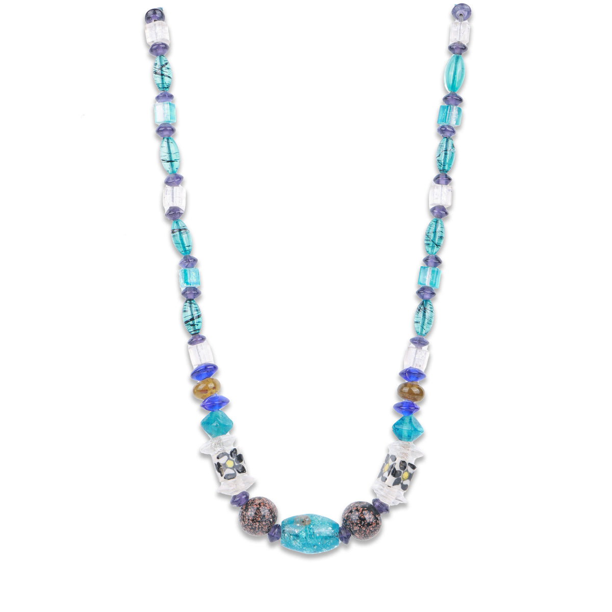 Sea Blue & Hand-Painted Multicolour Beaded Necklace