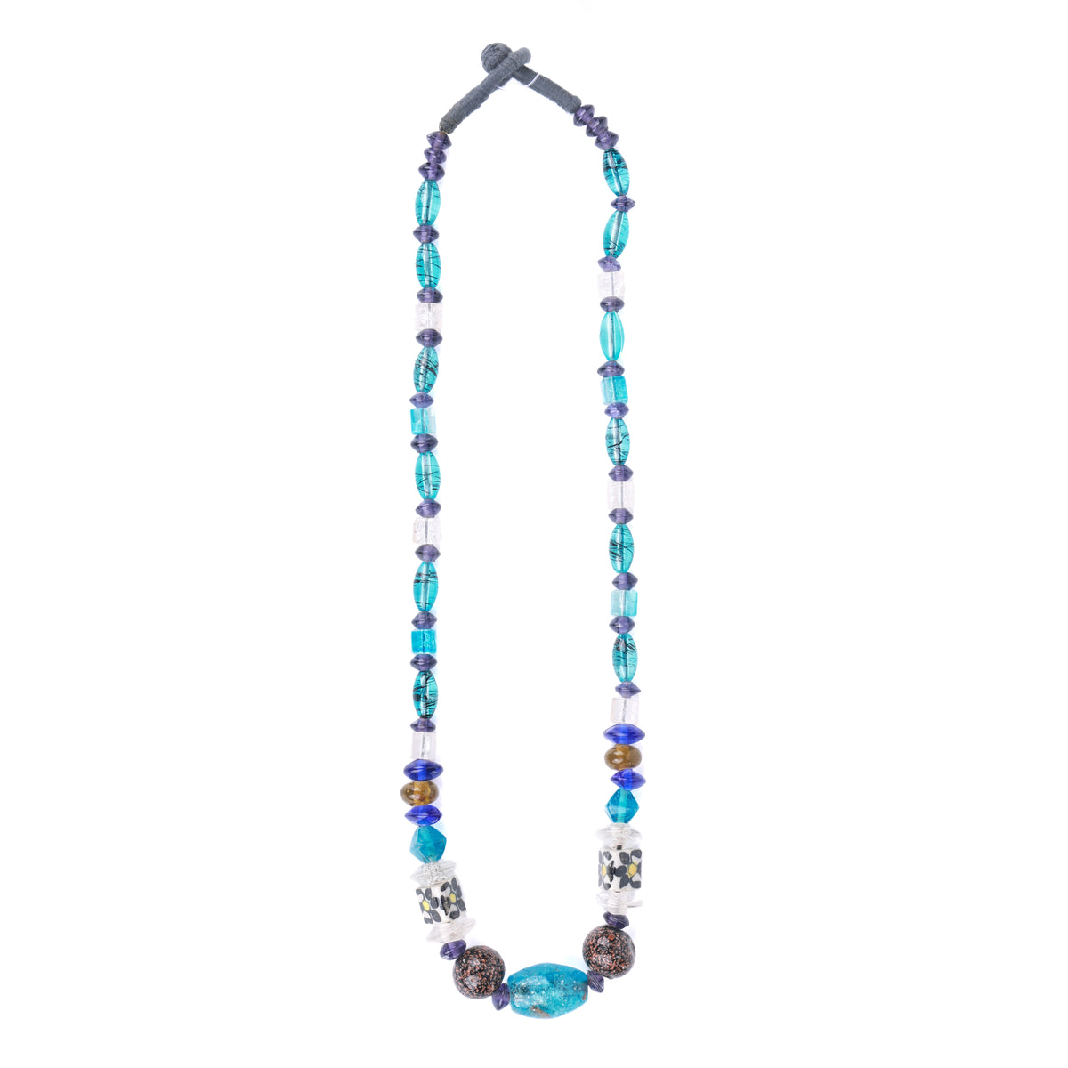 Sea Blue & Hand-Painted Multicolour Beaded Necklace
