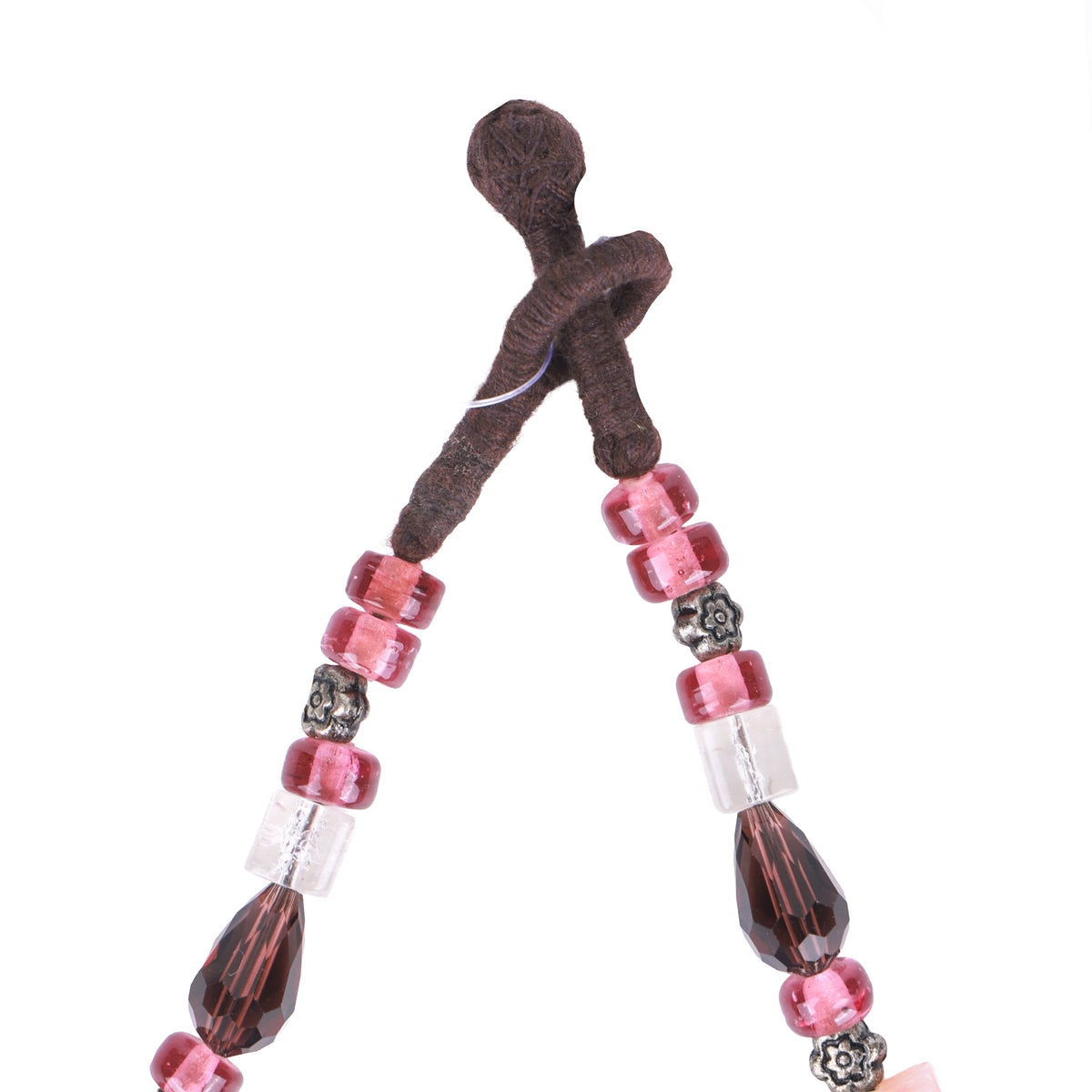 Pink Agate Necklace with Rudraksha & Glass Beads