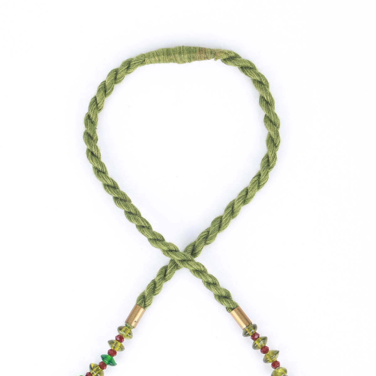 Resin Art Pendant Necklace with Green & Maroon Glass Beads
