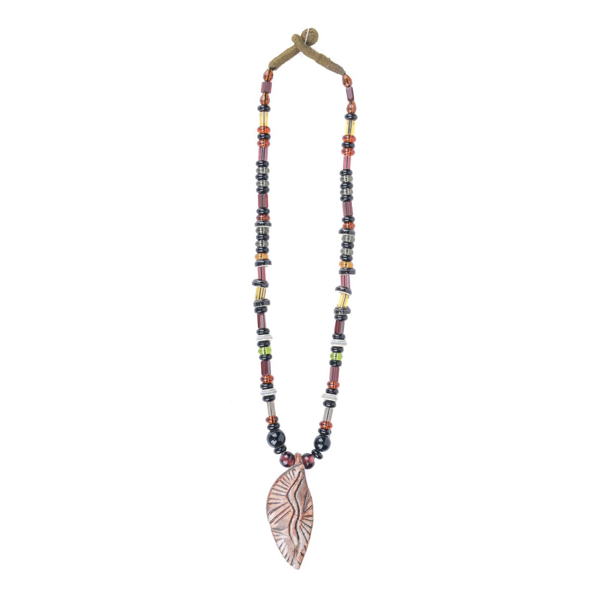 Clay Art Pendant Necklace with Multicolour Beads