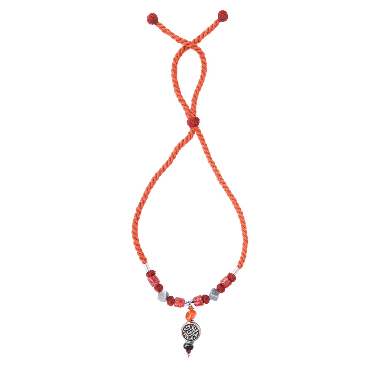 German Silver Choker Necklace with Coral & Orange Beads