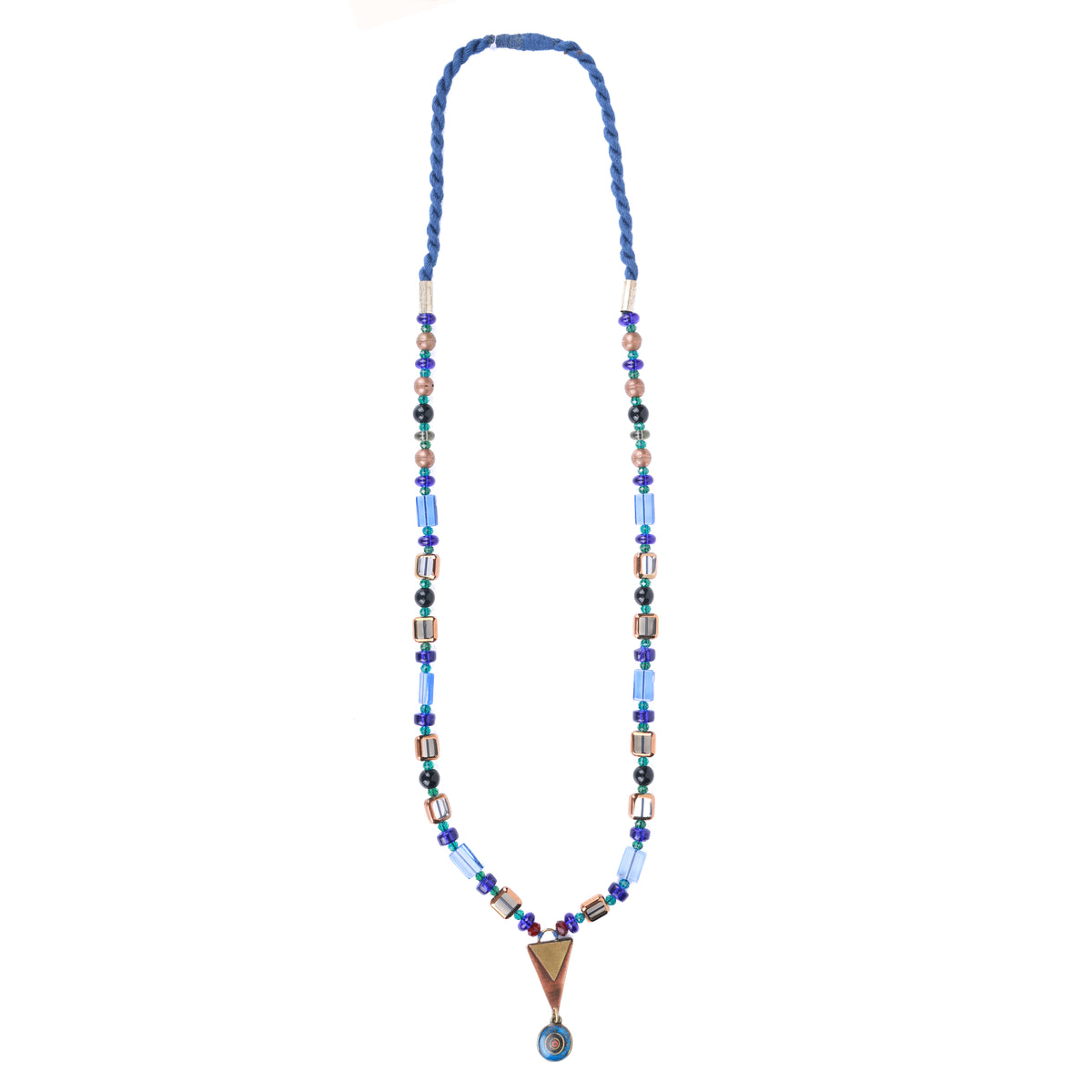 Brass Triangle & Multicolour Glass Bead Necklace