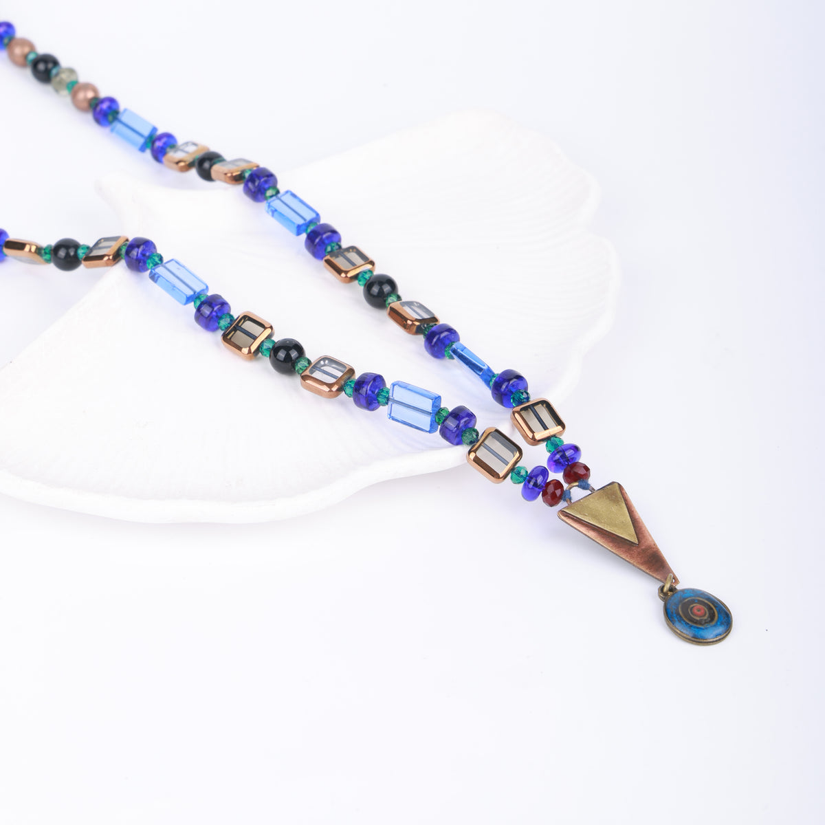 Brass Triangle & Multicolour Glass Bead Necklace