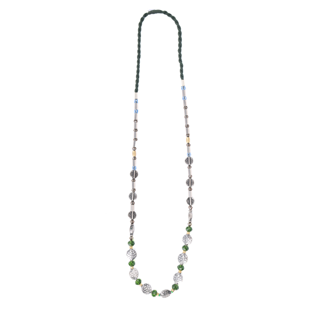 German Silver Necklace with Green & Blue Glass Beads