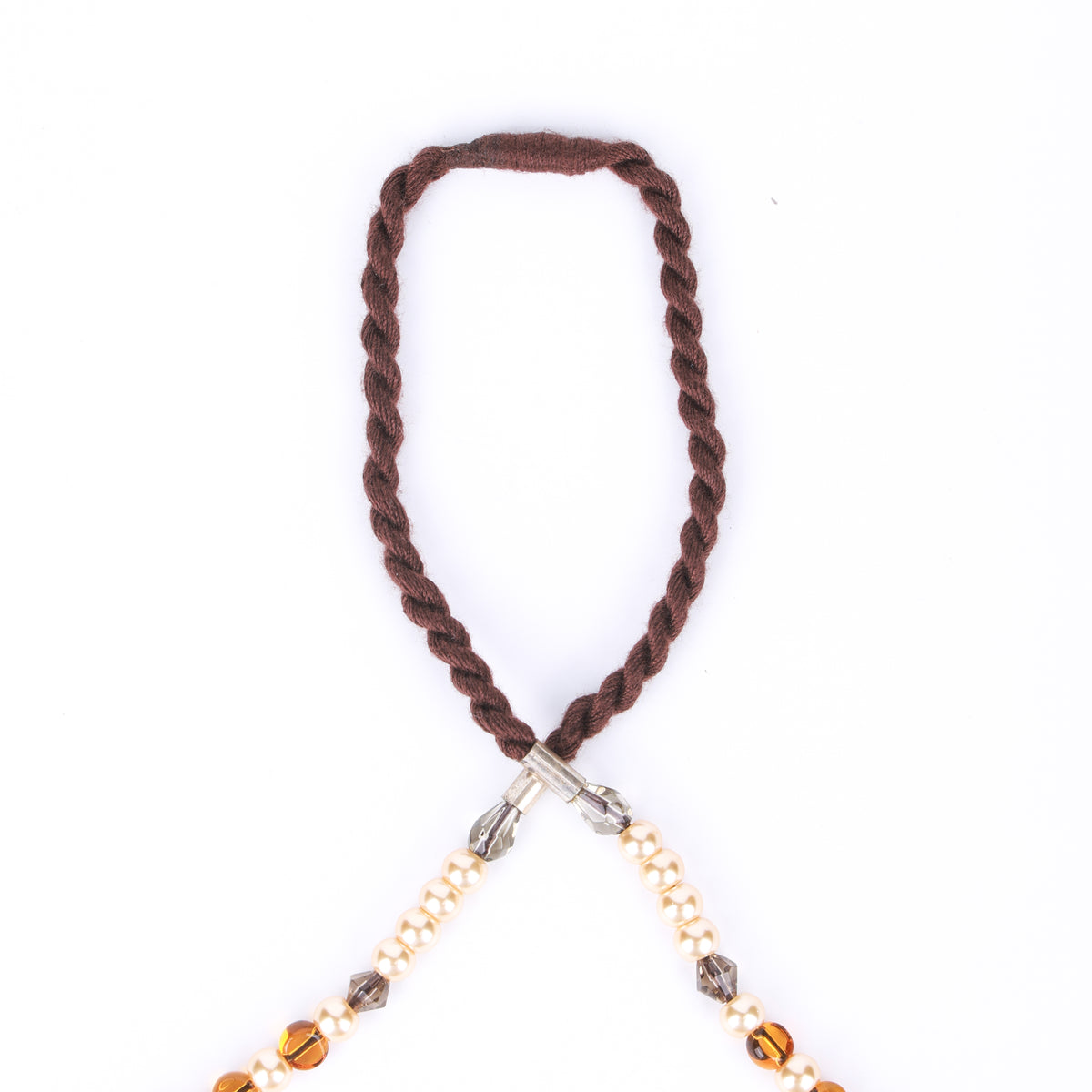 German Silver Melon Bead Necklace with Pearl & Glass Beads