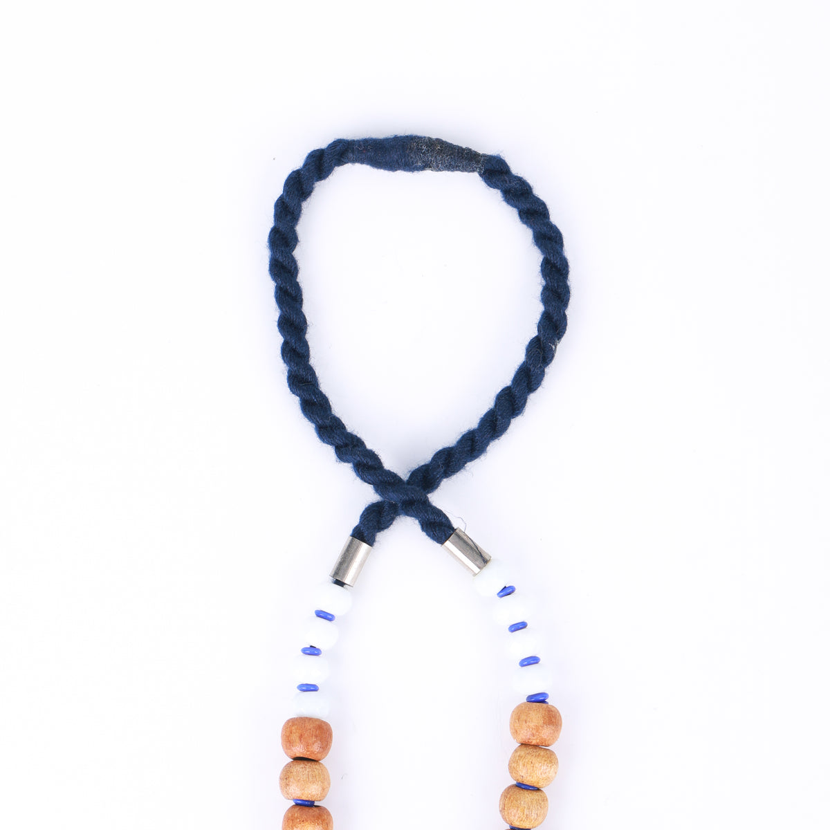 Blue Glass Bead Necklace with Wooden & White Stone Beads