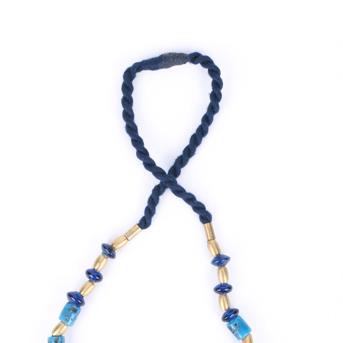 Glass Beaded Necklace with Brass Pendant from Arunachal & Afghan Inlay Beads