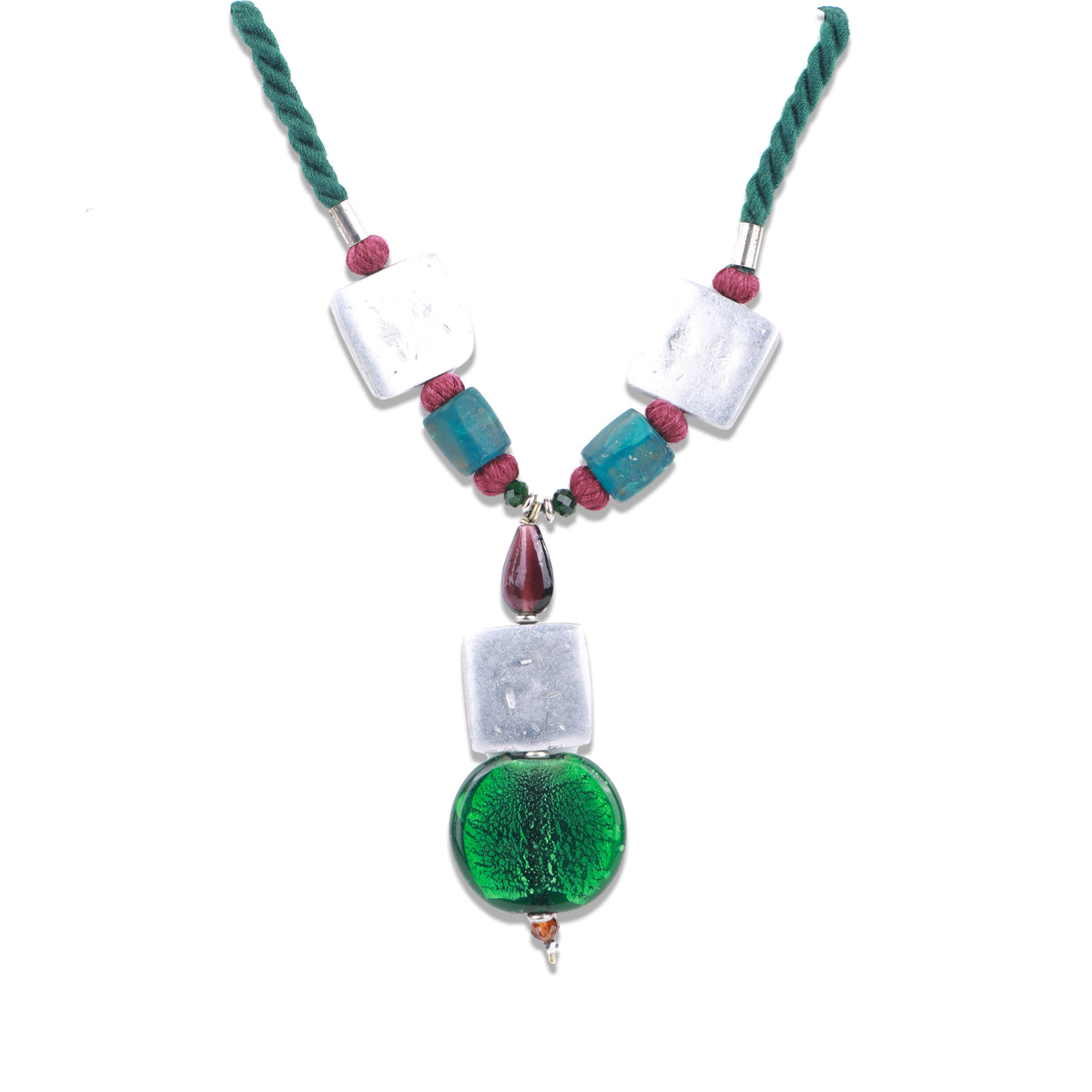 Silver Foil Glass Bead Necklace with Aluminium & Glass Beads