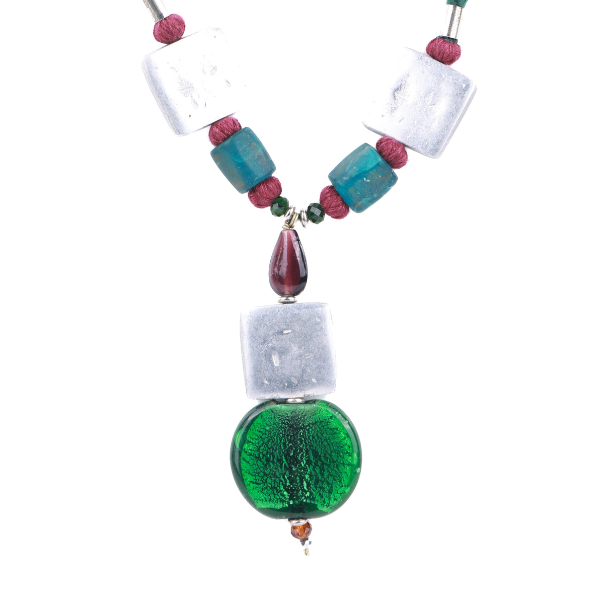Silver Foil Glass Bead Necklace with Aluminium & Glass Beads