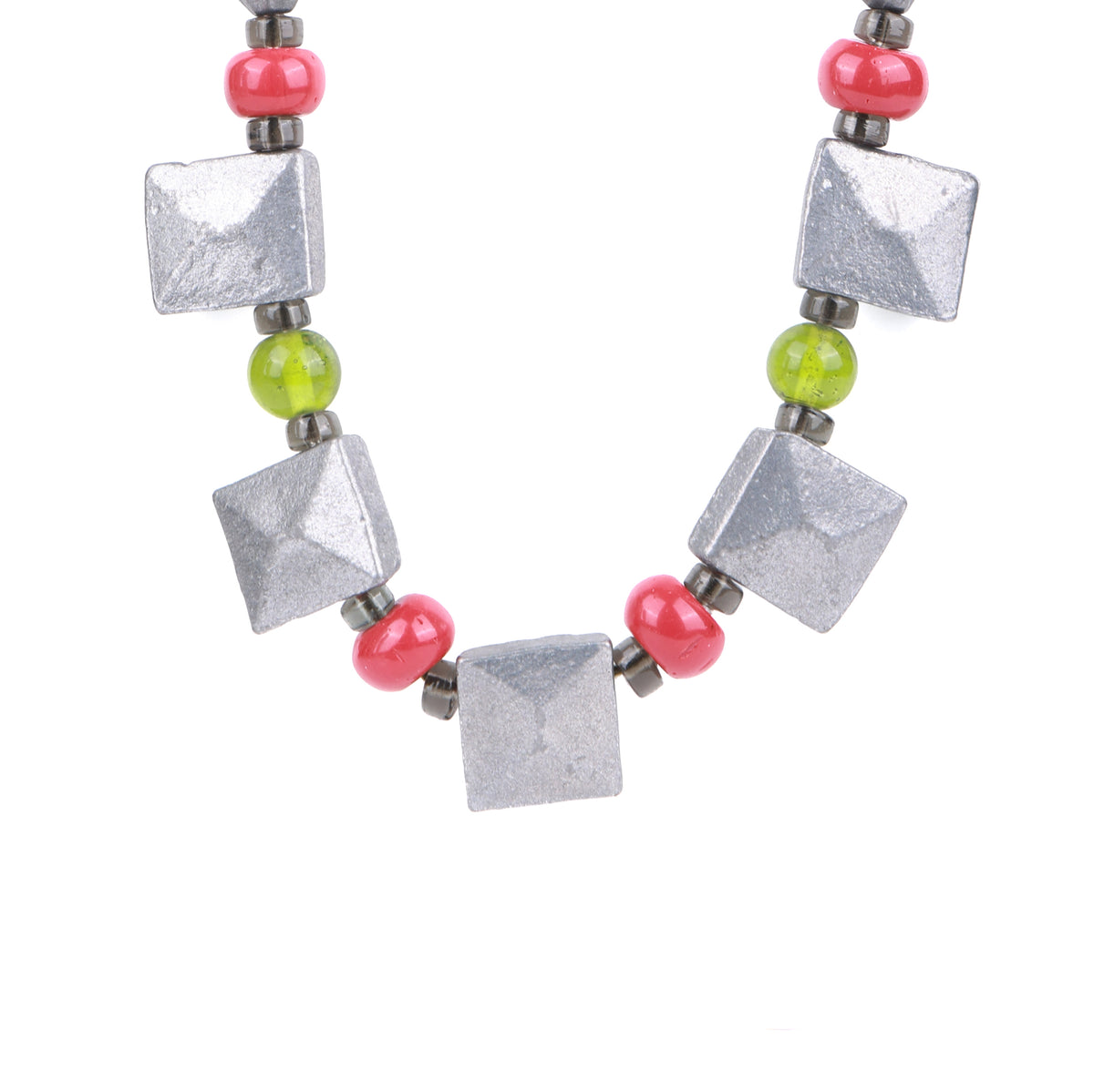 Processed Aluminium & Glass Bead Necklace