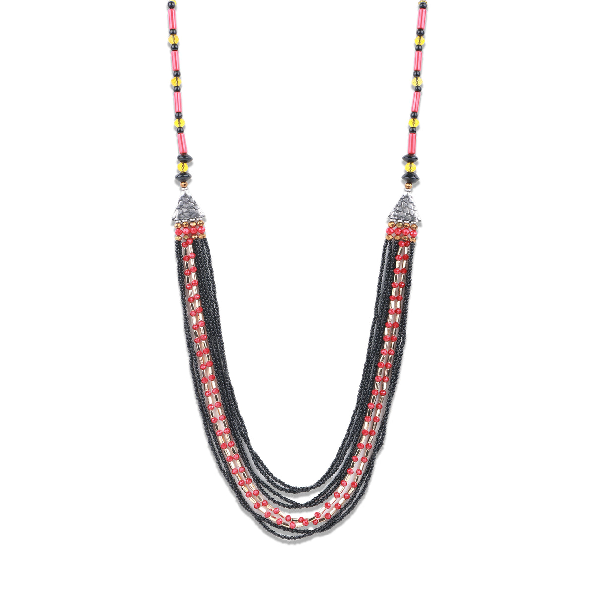 Coral & Black Beaded Multilayer Necklace
