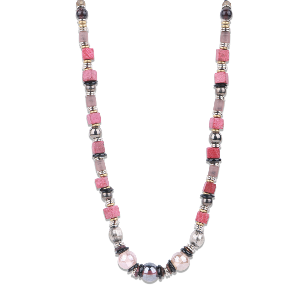 Red Wooden & Glass Bead Necklace