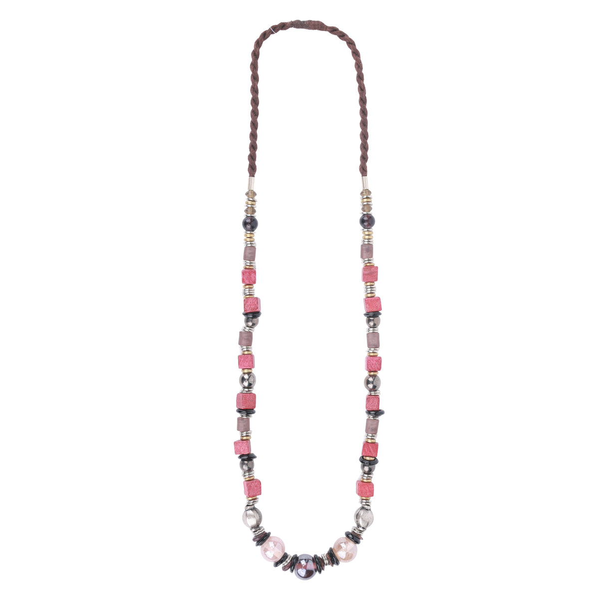 Red Wooden & Glass Bead Necklace