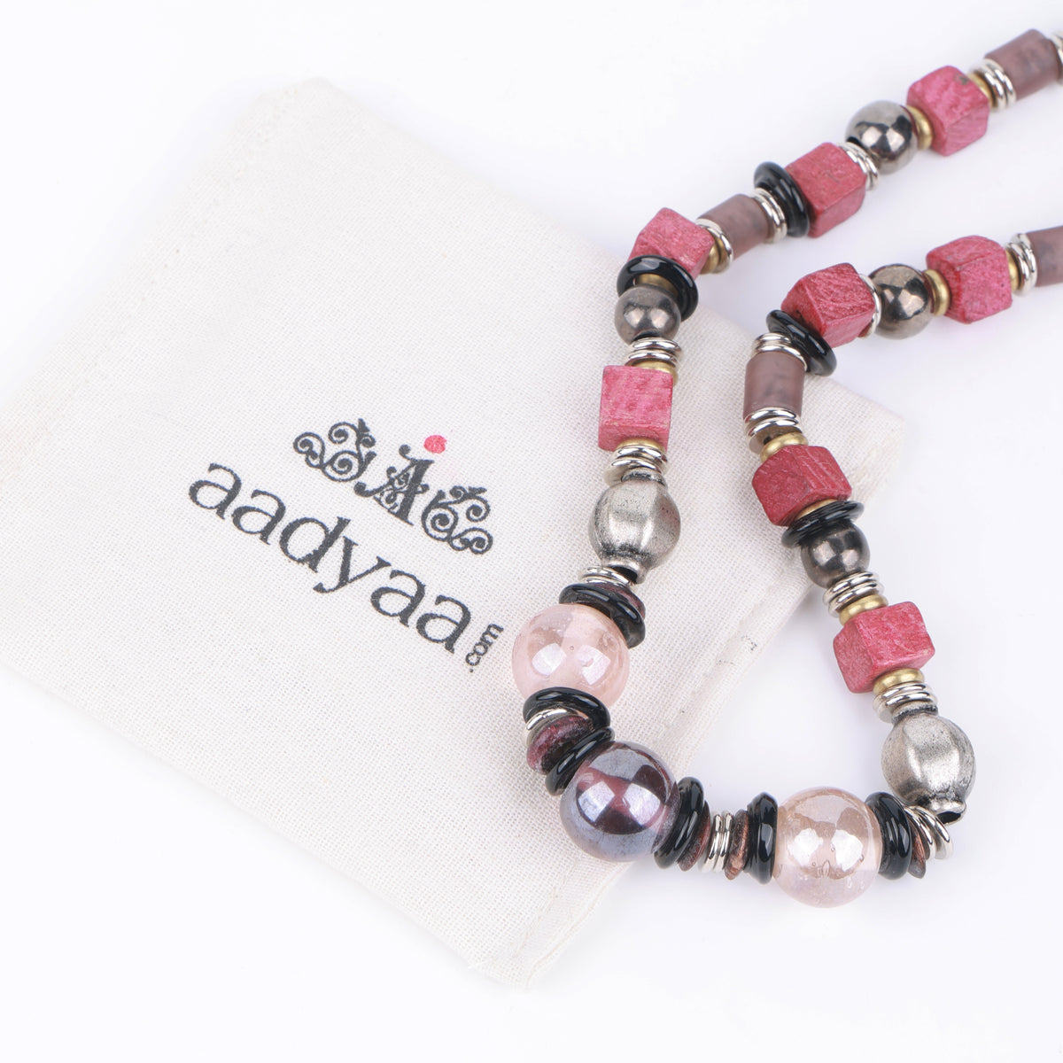 Red Wooden & Glass Bead Necklace