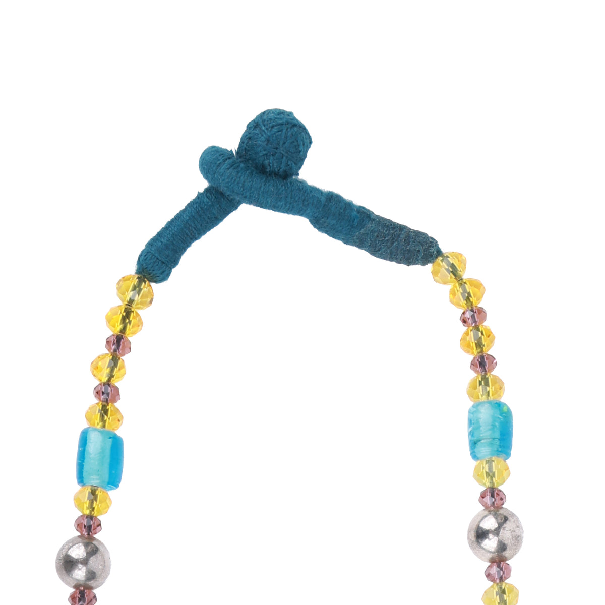 German Silver Necklace with Sea Blue & Yellow Glass Beads