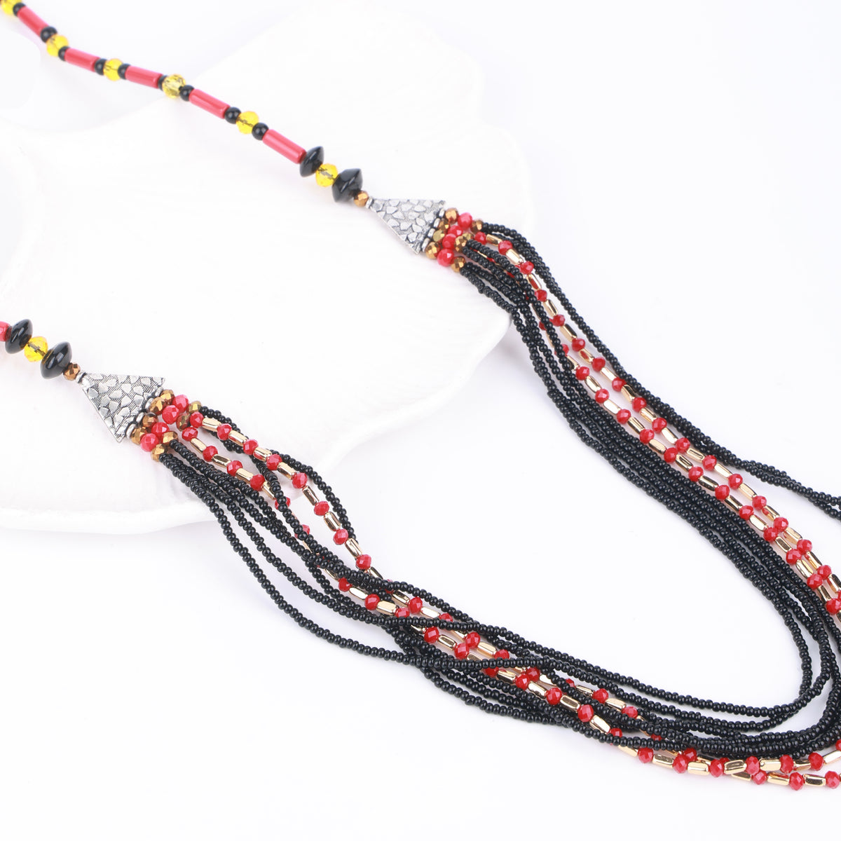 Coral & Black Beaded Multilayer Necklace