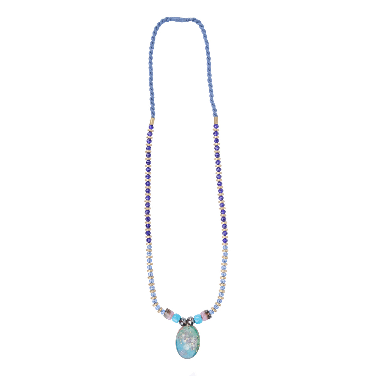 Resin Pendant Necklace with Blue & Copper Beads