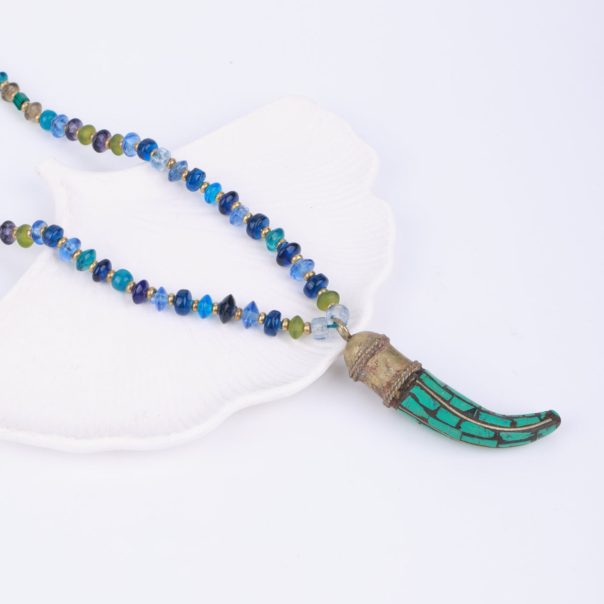 Antique Haatidant Brass Necklace with Glass Beads