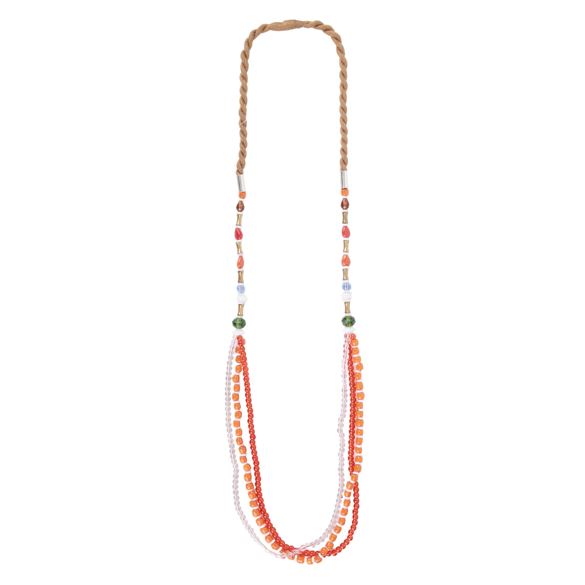 Orange, White & Brass Bead Necklace