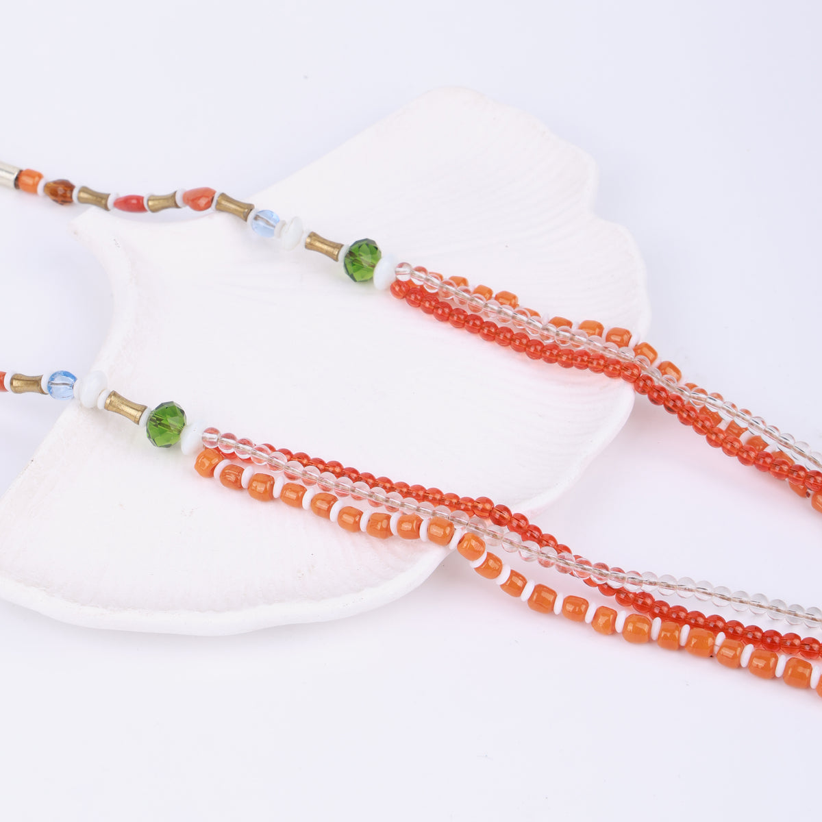 Orange, White & Brass Bead Necklace
