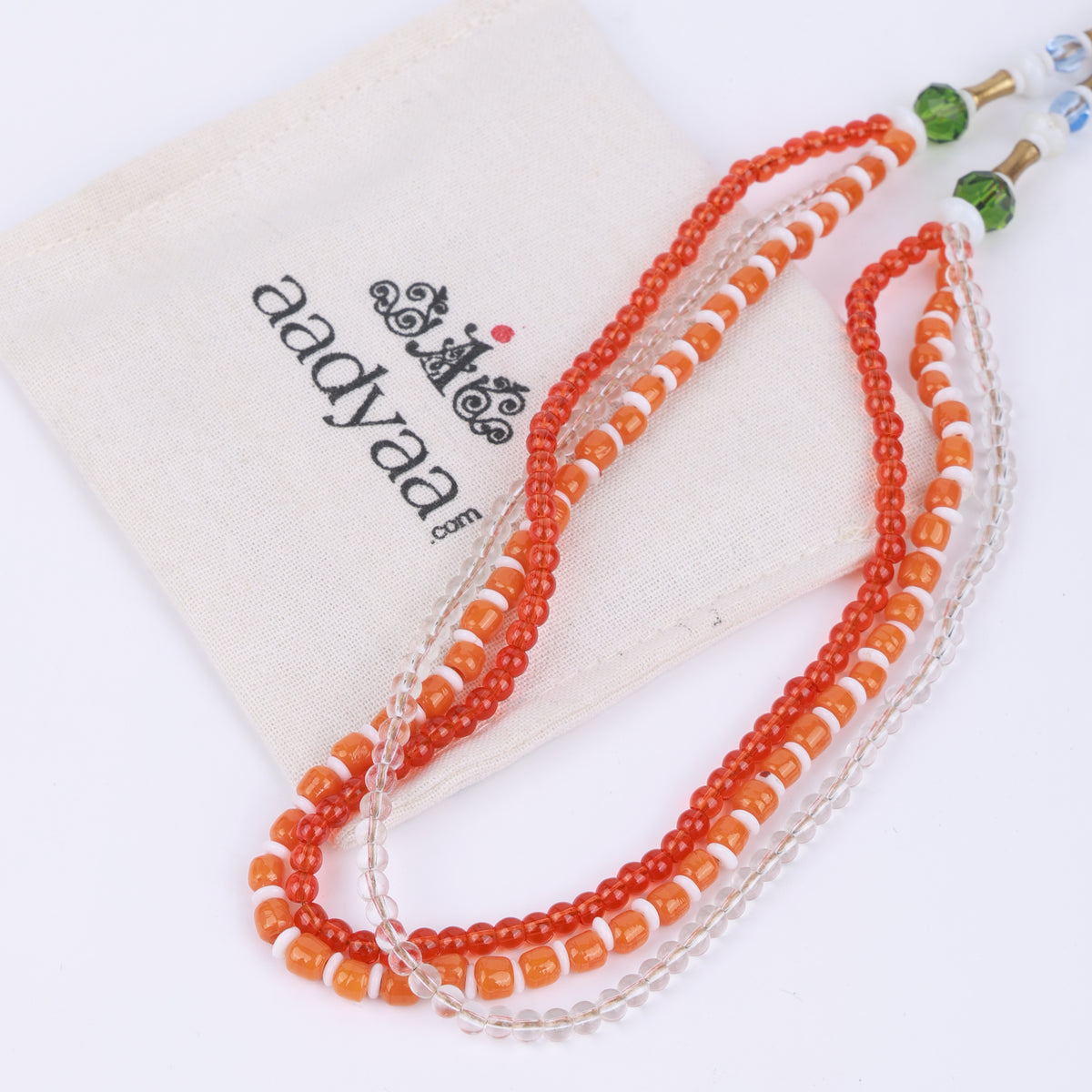 Orange, White & Brass Bead Necklace