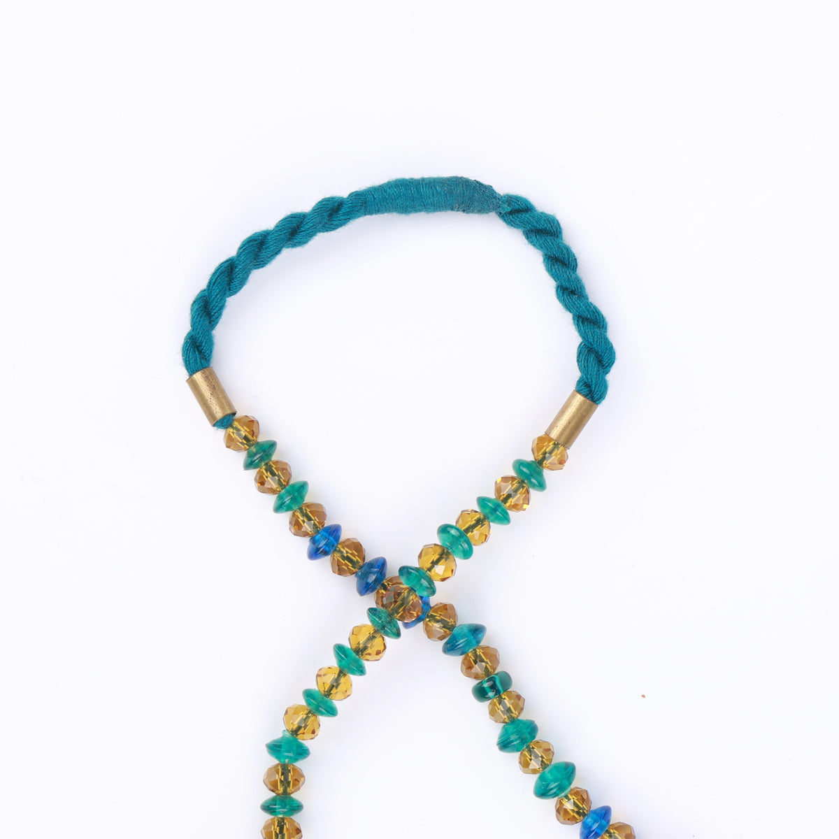 Resin Pendant Necklace with Blue & Yellow Beads