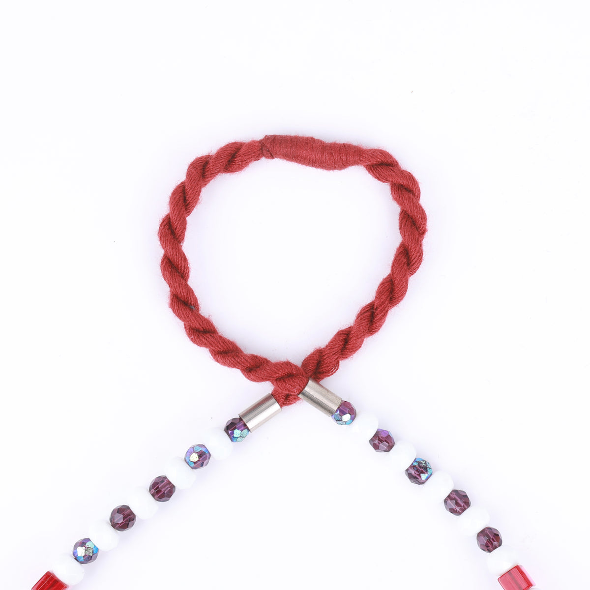 Glass Bead Necklace with Wooden, Red & White Beads