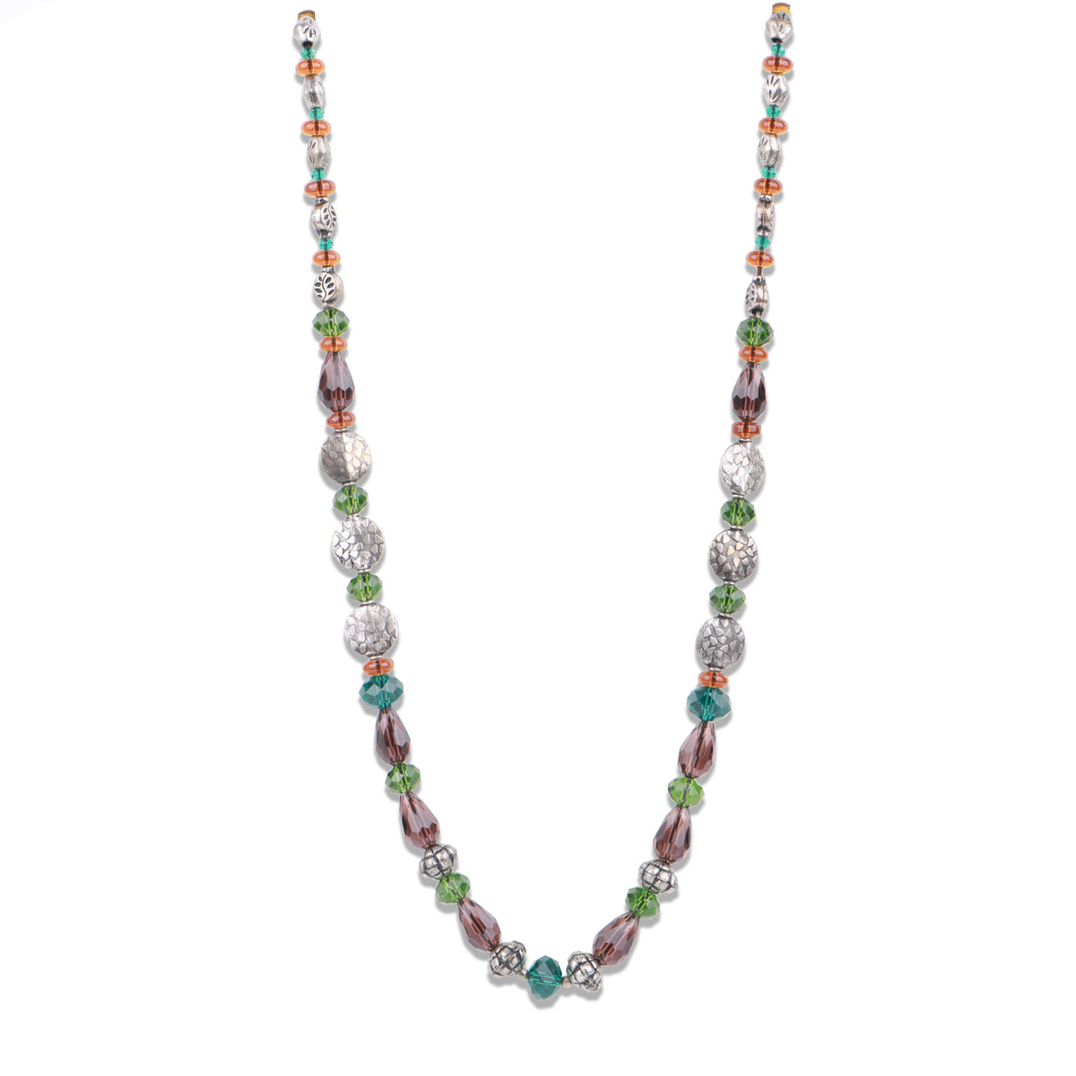 Glass Bead Necklace with German Silver Beads