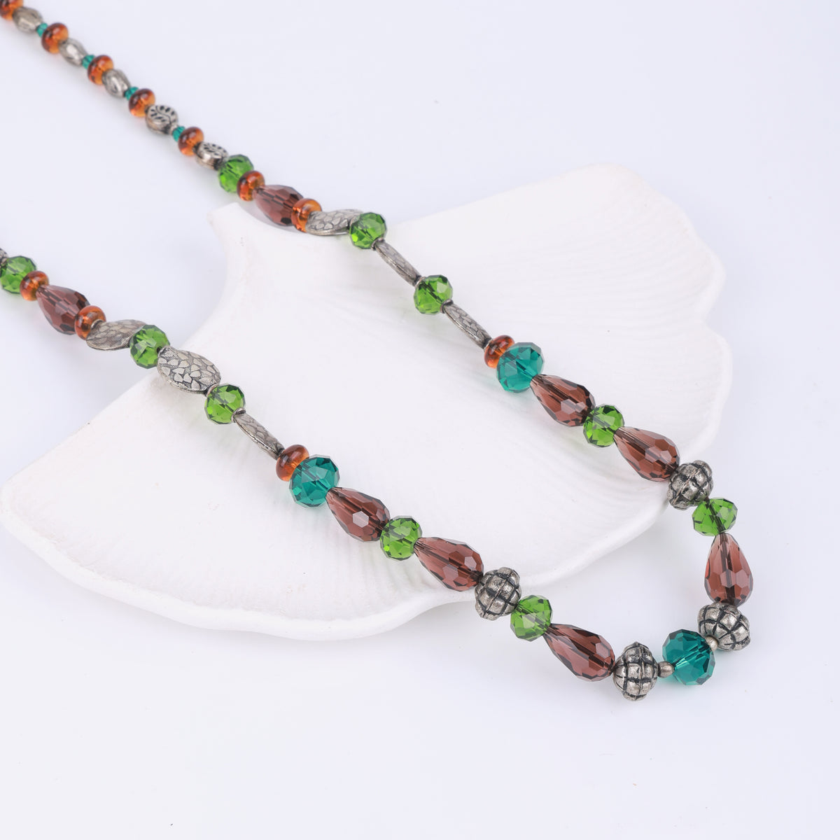 Glass Bead Necklace with German Silver Beads