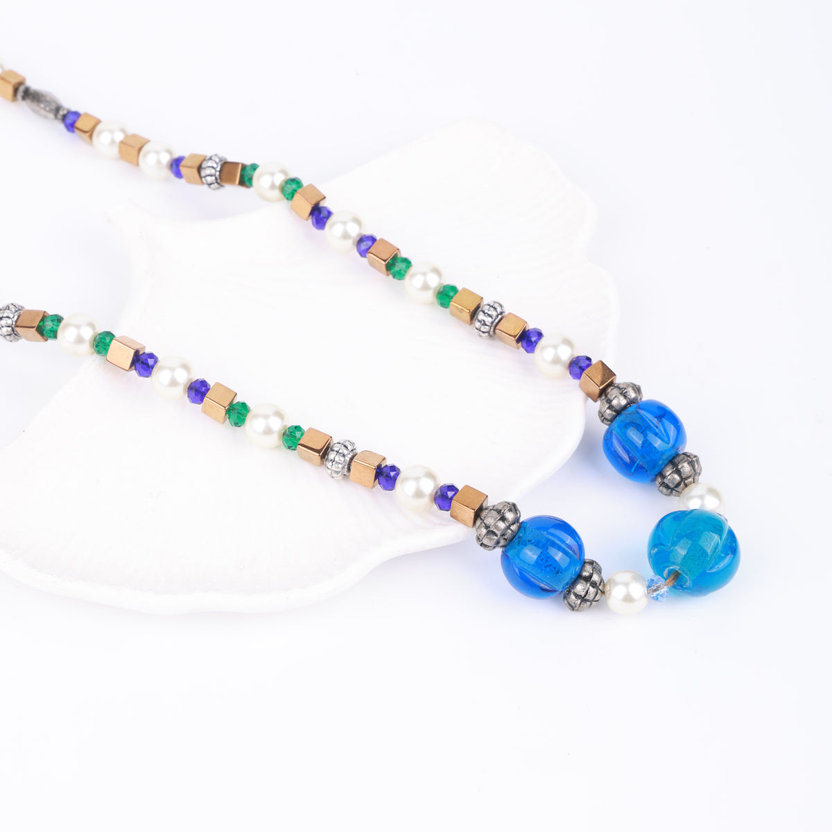 Blue Agate & Copper-Plated Bead Necklace