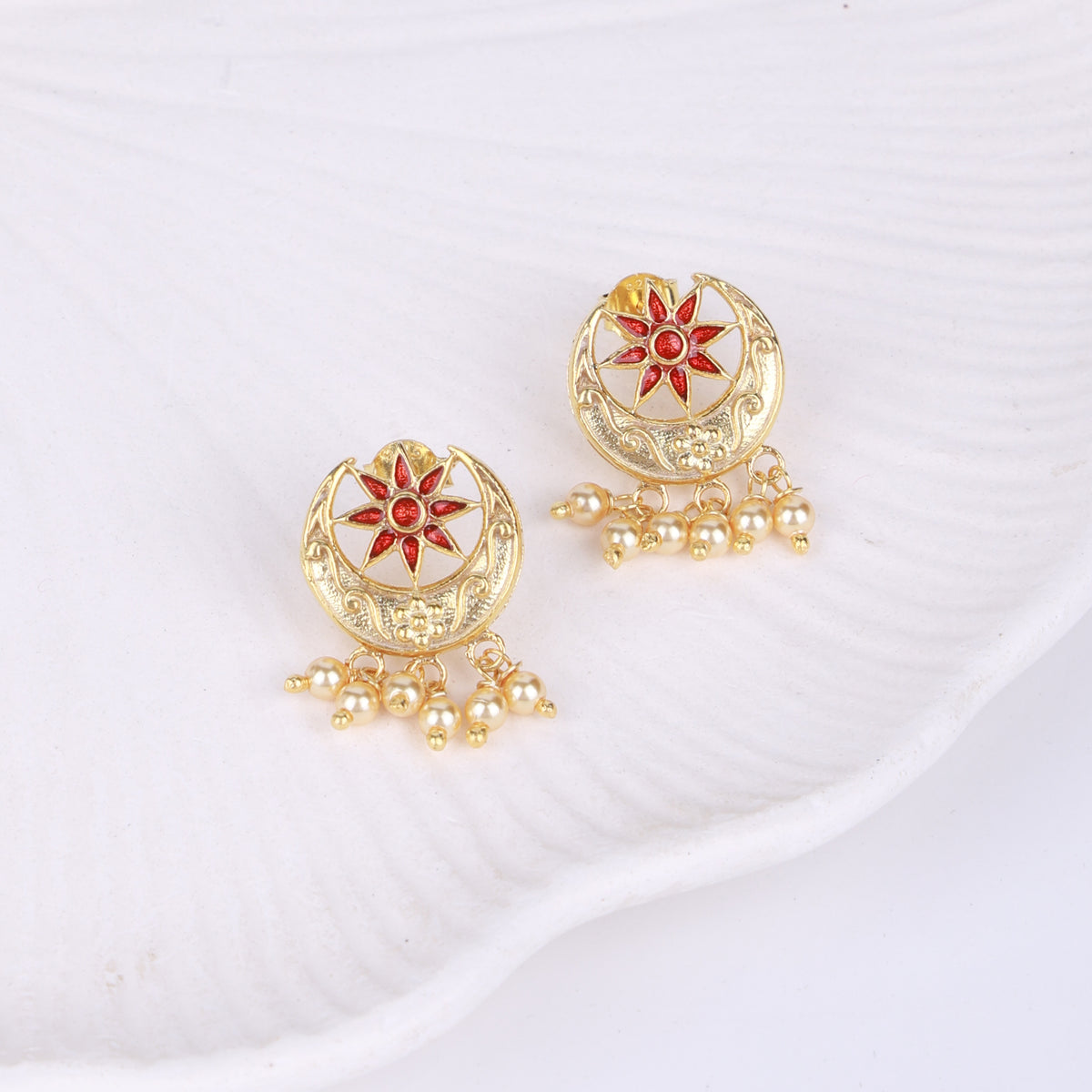 Chaand Phool Earrings | 22K Gold-Plated