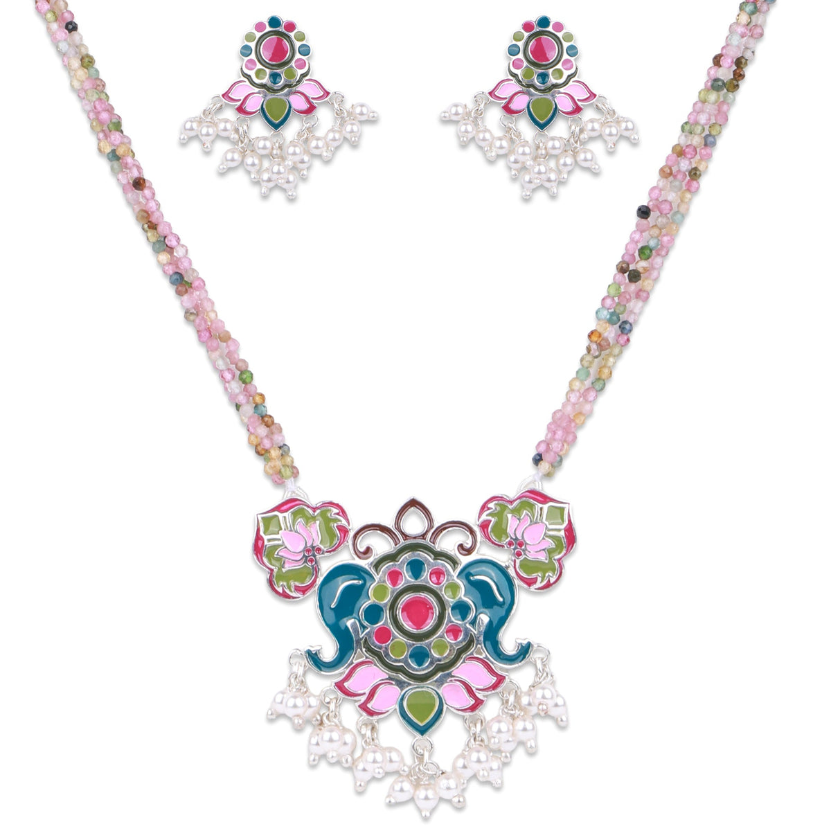 Indian Block Print Lotus Enamel Set