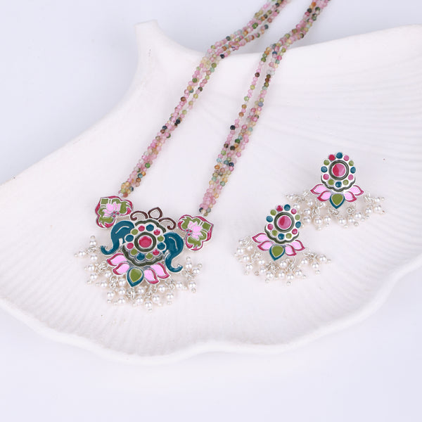 Indian Block Print Lotus Enamel Set