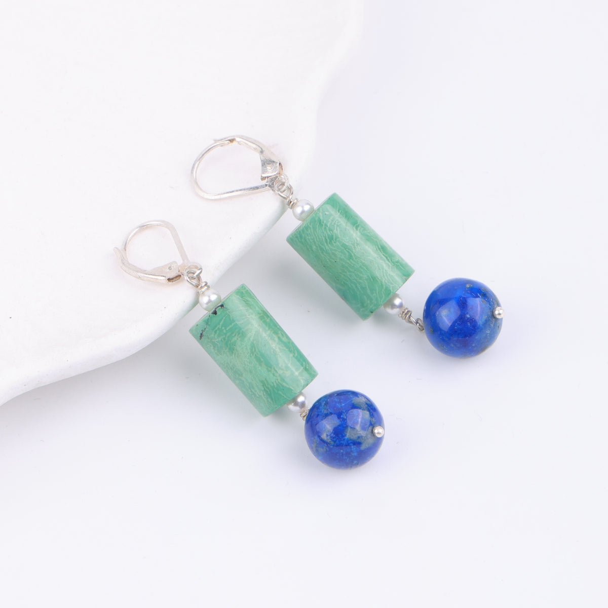 Tibetan Turquoise & Lapis Lazuli Earrings (Project Handmade)