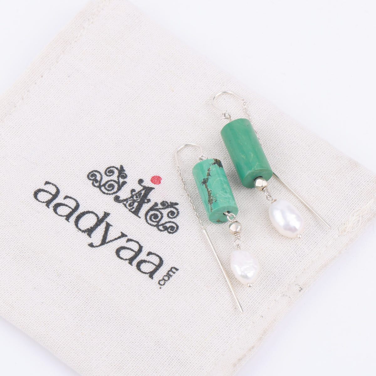 Tibetan Turquoise & Freshwater Pearl Earrings (Project Handmade)