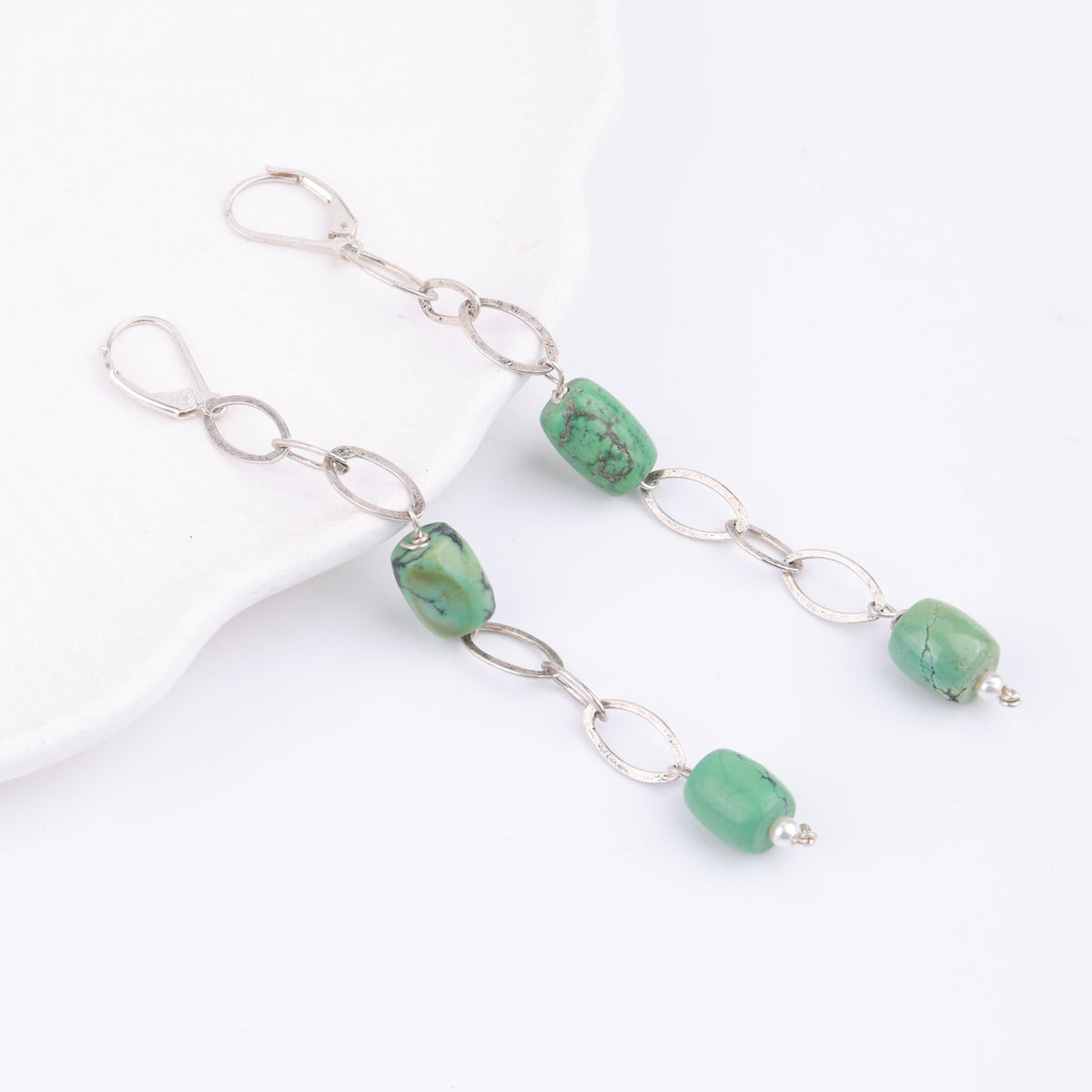 Chain & Tibetan Turquoise Earrings (Project Handmade)