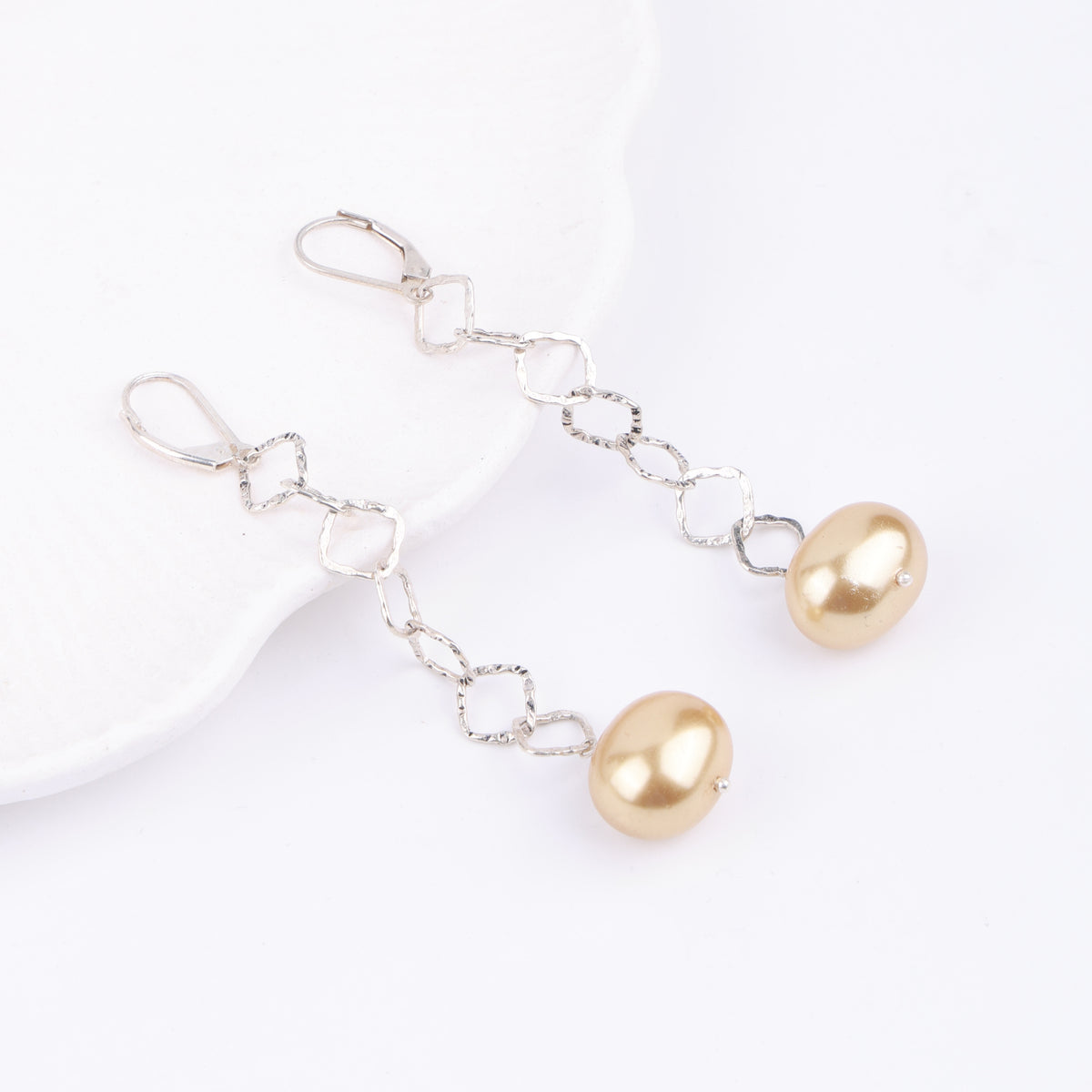 Chain & Golden Pearl Earrings (Project Handmade)