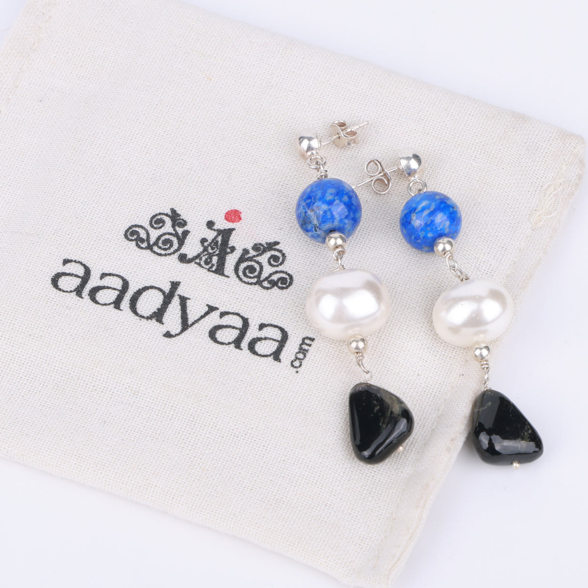 Lapis Lazuli, Shell Pearl & Tourmaline Earrings (Project Handmade)